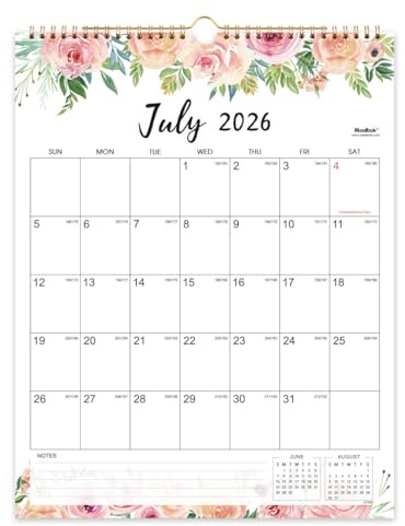2026-2027 Wall Calendar - July 2026 - December 2027, 2026-2027 Calendar, 18 Months Calendar with Julian Date, 11.4 x 14.5, Premium Paper, Twin-Wire Binding, Floral