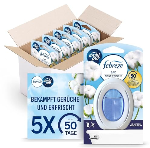 Febreze Bad Lufterfrischer, Reine Frische, 5 Stück, Kontinuierliche Geruchsbekämpfung und -verhinderung für Badezimmer