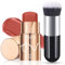 Cream Blush Stick, 3-in-1 Multi-Use Contour for Lip, Cheek, Eye, Long-lasting Waterproof Blusher With Makeup Brush, Moisturize Blush Wand, Lightweight Face Blush for Women Natural Look