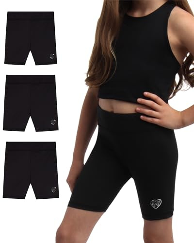 Body Glove Girls Athletic Shorts - 3 Pack Soft Stretch Breathable Girls Bike Shorts - Stretch Cheer Dance Yoga Short, Size 7, All Black