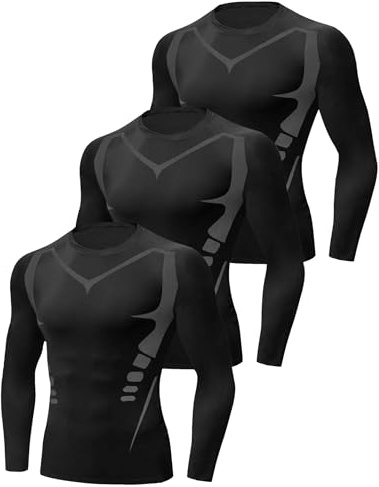 Terecey Camiseta de Compresión de Manga Larga para Hombre, Camiseta Deportiva de Hombre Transpirable, Ropa Running Hombres Camisa de Compresión Cuello Redondo