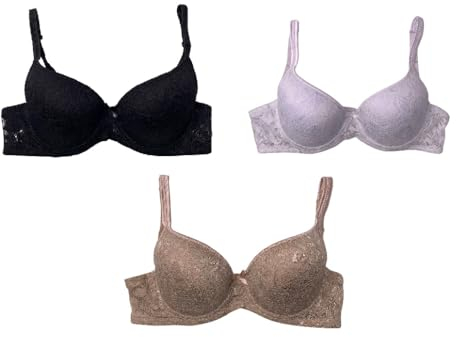 STILL Reggiseno Donna Confezione 3 Pezzi in Pizzo con Ferretto Coppa B C D Preformato Imbottito Bra Push UP G511 (IT, Taglia della Coppa & Taglia della Fascia, C, 6, 1 Bianco + 1 Beige + 1 Nero)