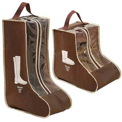 2 Set Stiefeltasche Tragbare Kurze Stiefel Und Hohe Stiefel Aufbewahrung Oder Schutztasche Vliesstoff Transparent Gummistiefel Aufbewahrungstasche für Wandern Schlammige Jagd Angeln, braun, Casual