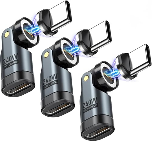 VAFOTON Magnetisk USB C-adapter, 240 W, magnetisk USB C till 9PIN adapter (2 st), 540° rotation, snabbladdning PD 240 W, 5A, dataöverföring, för MaBook Pro/Bärbar USB-C
