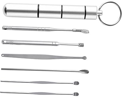 Healeved 6 Piezas Palillos Oídos Limpiadores de Cerumen Cureta para Eliminar Cerumen Palillo de Acero Inoxidable Herramienta de Limpieza de Oídos Care Kit Uso Baño o Cuidado Personal