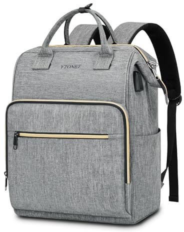 Ytonet Laptop Backpack Women, Backpack Womens Ladies Backpack Rucksack Wide Open Top with USB Port for 15.6 inch Laptop Work Bag for Women Water Resistant Gifts Teacher School College Travel, Grey