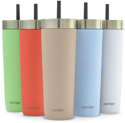 Contigo No-Spill Tumbler with Straw 720 ml | 100% Leak-Proof & Spill-Proof | Stainless Steel Vacuum Insulated Water Bottle with Lid | Cold for 14 Hours | Travel Mug | Thermal Flask | BPA Free