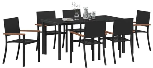 vidaXL Ensemble de Salle à Manger pour Jardin 7 pcs Noir, Ensemble de Meubles en rotin Moderne et Durable pour Le Jardin et la terrasse, sièges de Salon en Plein air, Groupe de Conversation sur Patio