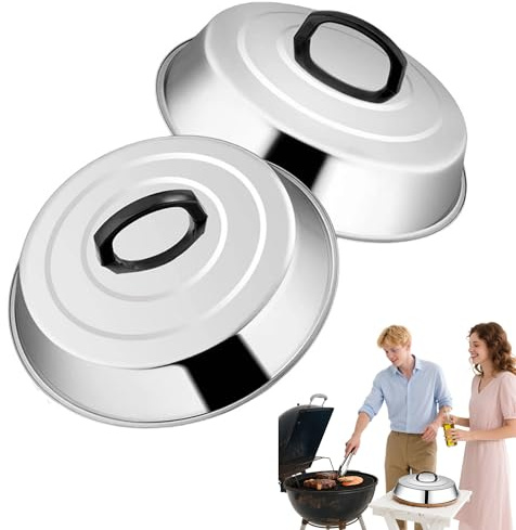 XSQD 2 Piezas Cúpula De Fusión Queso De Acero Inoxidable, Tapa Redonda, Tapa De Bandeja De Comida, Con Mango Resistente Al Calor, Adecuado Para Cocina Doméstica, Barbacoa De Campamento Al Aire Libre