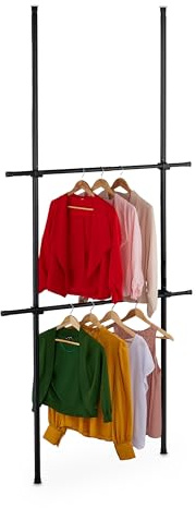Relaxdays Garderobssystem teleskop, 165–300 cm höjdjusterbar, 75–120 cm bredd, utan borrning, klädställ, svart
