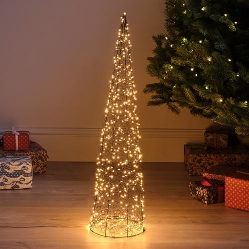 Lights4fun Traditionell julkon | ljusträd, juldekoration julgran jul | 500 varma vita mikrotråd-lysdioder | strömdrivna och med timer | Inomhus och utomhus | höjd 80 cm
