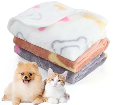 CIYIN 3 Pièces Couverture pour Chien Chat, Couvertures en Flanelle Douce pour Chiens et Chats,Couverture pour Chien Chat Pelucheuse et Lavable,avec Imprimé Patte (Blanc, Brun, Gris, 60x40cm)