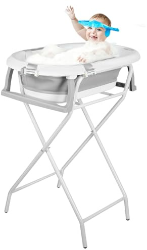 Babybadkar med stativ, Xxl badkar med stativ för bebisar - säkert och bekvämt hopfällbart handfat, perfekt för dusch - (stil 5) 81,5 x 48 x 21 cm - grå
