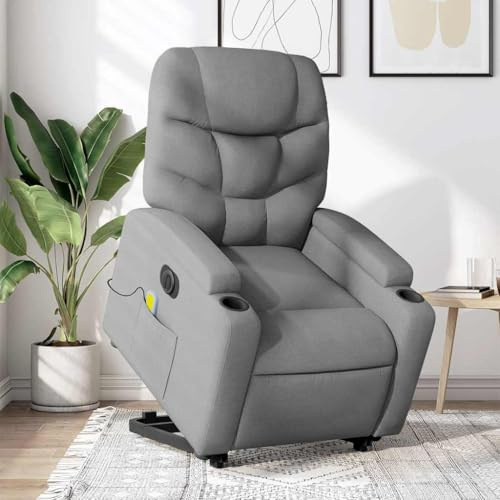Mimdixy Poltrona imbottita per TV, poltrona massaggiante elettrica, con supporto per alzarsi, tessuto grigio chiaro, per camera da letto e soggiorno, veloce da installare