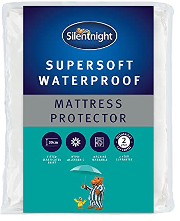 Silentnight Supersoft Waterproof Mattress Protector – Luxury Quilted Quiet Bed Mattress Pad Cover with Extra Deep Fitted Skirt and Waterproof Protection – Double, White (Packing May Vary)