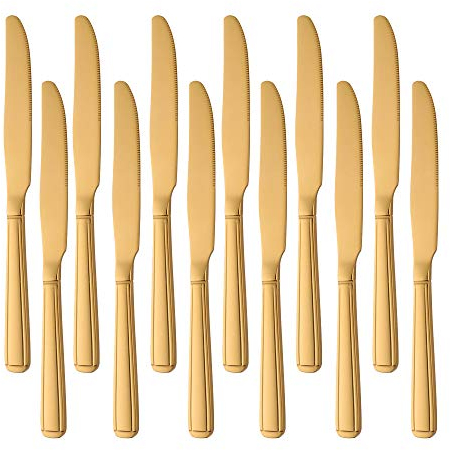 Buyer Star Coltelli da dessert 12 pezzi, posate in acciaio inossidabile 18/0, posate per cucina domestica e ristorante, oro