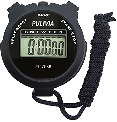PULIVIA Sports Stopwatch Timer, Single Split/Lap Digital Stopwatch with Large Display, 24-Hour Clock Calendar Alarm, Easy Operation