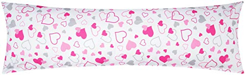 Baumwoll Renforcé Seitenschläferkissen Bezug 40x145cm - Kleine und große Herzen - 100% Baumwolle Kissenbezug (KY-550-1)
