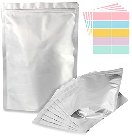 50pcs 1 Gallon Mylar Bags for Food Storage, 10 Mil 10x14 Stand-Up Zipper Pouches Resealable and Heat Sealable Bags for Long Term Food Storage(10x14, Extra Thick)