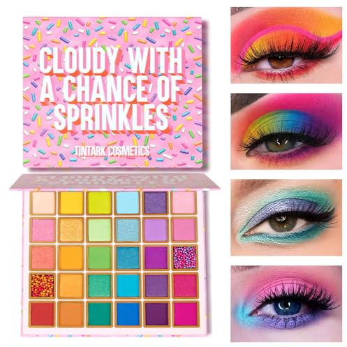 TINTARK Bunt Lidschatten Palette 30 Colors, Glitzer Lidschatten Schminke Grün Blau Rosa Lila Braun Creme Augen Make-up Paletten Glitter Matte Eyeshadow, Cloudy with a Chance of Sprinkles