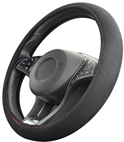 Upgrade4cars Lenkradbezug Rot Schwarz | Lenkradschutz in Universal Größe 37-39 cm | Lenkradhülle für Sommer & Winter | Autozubehör Innenraum