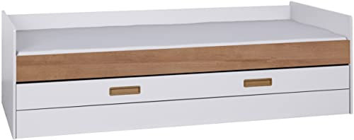 Marmex Grant G10 - Doppelbett - Bett für Kinderzimmer, Schlafzimmer, Kinderbett, Jugendbett - Funktionsfähiges Kinderbett - 204x60x94 weiß + Riviera Eiche