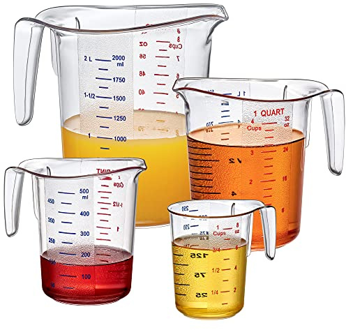 Amazing Abby - Melissa - Plastic Measuring Cups (4-Piece Set), Food-Grade Measuring Jugs, 1/2/4/8-Cup Capacity, Unbreakable, Stackable, Dishwasher-Safe, Great for Oil, Vinegar, Flour, and More