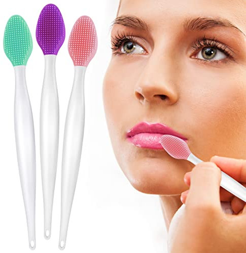 3 Stück Lippenpinsel, Lippen Peeling Bürste, Silikon Lippenbürste, Wiederverwendbar Weiche Reinigungs Lippenpeeling Bürste für Glatteres und Volleres Lippen Aussehen (Rosa + Grün + Lila)