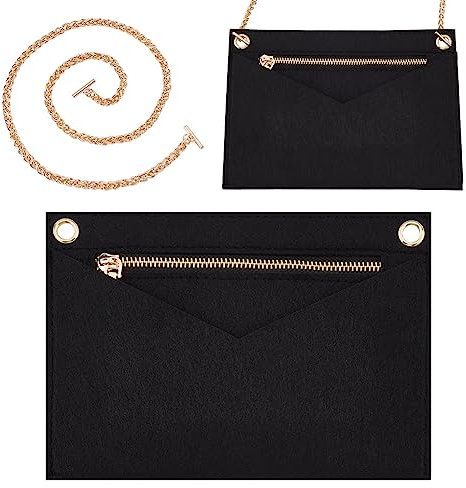 WADORN 1 Set Geldbörsen-Organizer-Einsatz-Umrüstsatz Mit Goldkette, Filz-Handtaschen-Organizer-Einsatz, Mini-Umschlagtasche, Konvertierungszubehör Für Kirigami Pochette, Schwarz