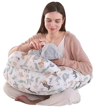 Labtec Stillkissen zum Stillen, Multifunktionales Stillkissen mit verstellbarem Bauchgurt und Sicherheitszaun, 100% Baumwolle & Abnehmbarer Kissenbezug