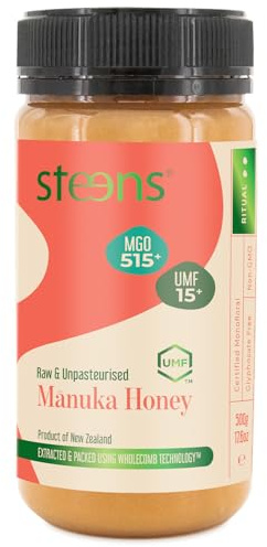 Steens Miel de Manuka - MGO 515+ - 100% certifié Miel Manuka cru pur UMF 15+ - Mis en pot et scellé en Nouvelle-Zélande - Manuka Honey 500 g