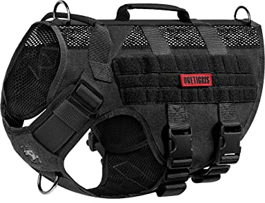 OneTigris Hundegeschirr Kleine Hunde, AIRE MESH Taktisches Anti Zug Geschirr mit 2 Griff Verstellbar Brustgeschirr No Pull Dog Harness Atmungsaktiv Schwarz XS
