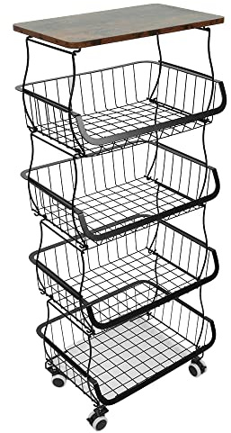 HUOLE Cesta de Frutas de 5 Niveles, Estante para Verduras, encimera, frutero, Estante de Metal, Accesorios de Cocina, Cesta de Almacenamiento, Soporte para frutas-40 * 30 * 94cm (Negro)