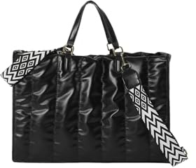 CORIOS Bolso Acolchado de Cuero PU para Mujer - Bandolera Ligero Gran Capacidad Tote Negro