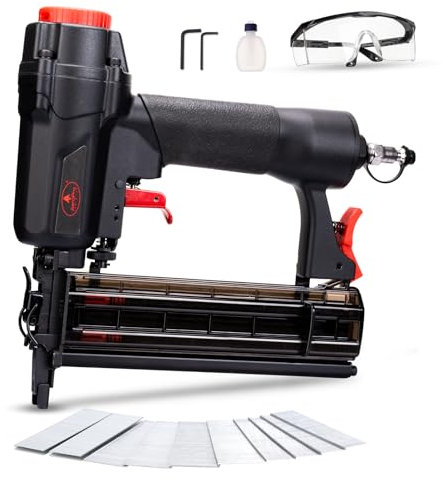 AEROPRO Tools - Clavadora neumática de calibre 18, pistola de clavos 2 en 1 y pistola de grapas con 1000 clavos para tapicería, proyectos de bricolaje, carpintería