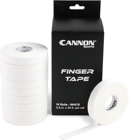 Cannon Sports 10 Pack Athletic Finger Tape - 0.5 Inch x 45 Feet Each Roll - Extra Strong Adhesive for Rock Climbing, Jiu-Jitsu, Wrestling, Martial Arts, Weight Training, Volleyball (White, 10 Pack)