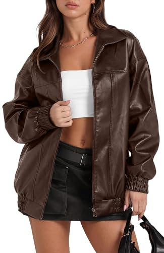 Sampeel Brown Leather Jacket Women Cute Oversized Motorcycle Bomber Coats Vintage 2025 Fall Fashion Outfits Winter Clothes S