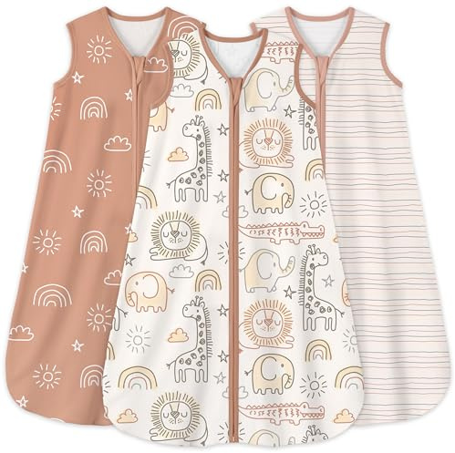 Yoofoss Baby sovsäck 0,5 Tog – 6-12 månader 3-pack sommarsovsäck baby 100 % ekologisk bomull sovsäck för Newbron spädbarn småbarn