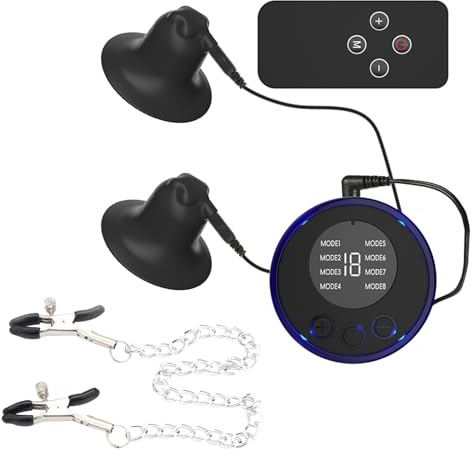BDSMYEE Ventouse de Mamelon Électrique avec Pinces à Tétons, Suceurs de Tétons à Stimulation Électrique Ensemble de Jouets à Tétine SM pour Femme