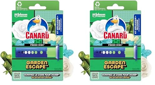 Canard WC Fresh Disc Edition Limitée Garden Escape - Bloc WC Sans Cage Nettoyant - Nettoie à 360° - Nouvel Emballage 100% Carton - 1 Diffuseur + 1 Recharge (Lot de 2)
