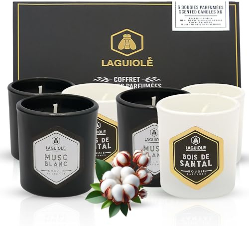 LAGUIOLE Coffret 6 Bougies Parfumées – Cadeau Noël Femme – Bougies de Soja Naturelles Longue Durée 50H – Parfums Whisky, Vanille, Rhum – Décoration Maison, Aromathérapie Relaxante & Bien-Être