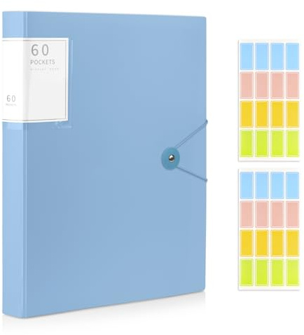 MYHOGOOD A4 Display Folder, 60 Pockets Display Book Folders with Plastic Sleeves & Safety Rope, Presentation Folder for Documents, School, Office & Business Project Use (Blue)