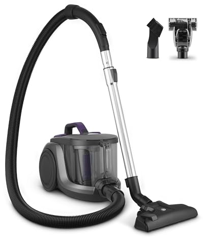 Swan Dustmaster Bagless Cylinder Vacuum Cleaner with HEPA H12 Filter, Motorised 2-in-1 Brush for Carpets & Hard Floors, Retractable 6m Power Cord, Crevice Tool & Brush, Purple and Titanium, SC15840