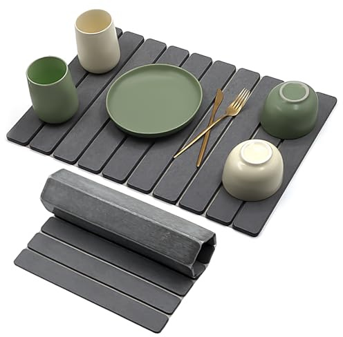 Tappetino Scolapiatti - Tappetino Scolapiatti Assorbente in Terra Diatomacea per Cucina Altamente Assorbente, ad Asciugatura Rapida e Antiscivolo (Grigio Scuro, 60 x 40 cm)