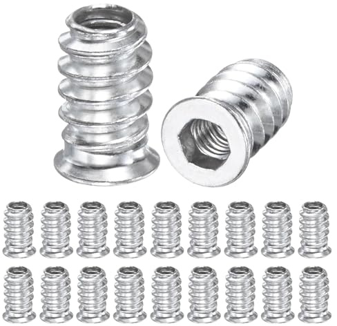 20 tuercas roscadas M10 x 25 mm para madera, con casquillo hexagonal galvanizado, insertos roscados, casquillo roscado, para productos de madera, paneles compuestos, etc (Plata)