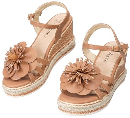 JOMIX Sandales Femmes Été Floral Espadrilles Compensées à Plateforme Sandale Elégantes Confortables Réglable avec Boucle pour Maison Plage Mer (WWS260401, Marron, 36 EU)