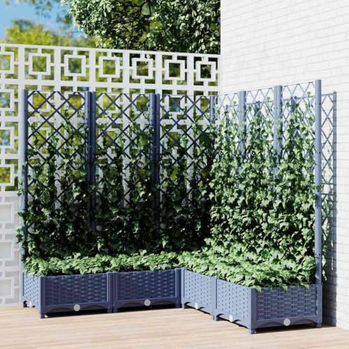 Yunovire stor blågrå plantbehållare med spaljé 120 x 120 x 121,5 cm PP trädgård balkong utomhus blomma örter suckulent orkidé bonsai odlingsstativ