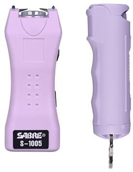 SABRE Pepper Spray & 2-in-1 Stun Gun with Flashlight, Self Defense Kit, Fast Flip Top Safety, Finger Grip for Better & Faster Aim, Painful 1.60 µC Charge, 120 Lumen LED Light, Rechargeable, 0.54 fl oz