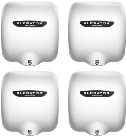 XLERATOR XL-BW 1.1N High Speed Automatic Commercial Hand Dryer, White Thermoset BMC Cover, GreenSpec Listed, LEED Credits, Heat and Sound Options, Noise Reduction Nozzle 110/120V 12.2 Amps (4 Pack)