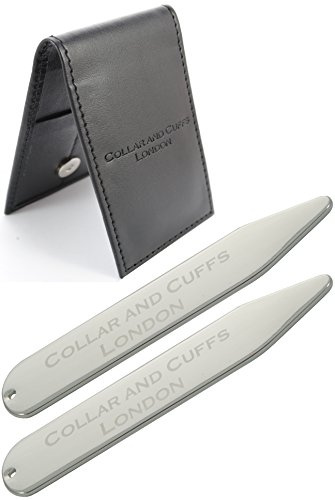 COLLAR AND CUFFS LONDON Stecche Colletto Camicia Metallo Uomo - PLACCATO ARGENTO - Stecche Camicia - 2.5 - Argento Colorato - Sacchetto Del Regalo Inclusa - 1 Paio